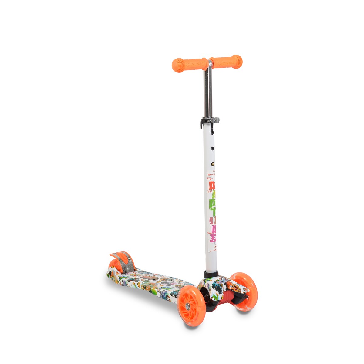 Byox Kinderroller Scooter Rapture aus Alu, Wassertransferdruck, PU Leuchtr&auml;der orange 