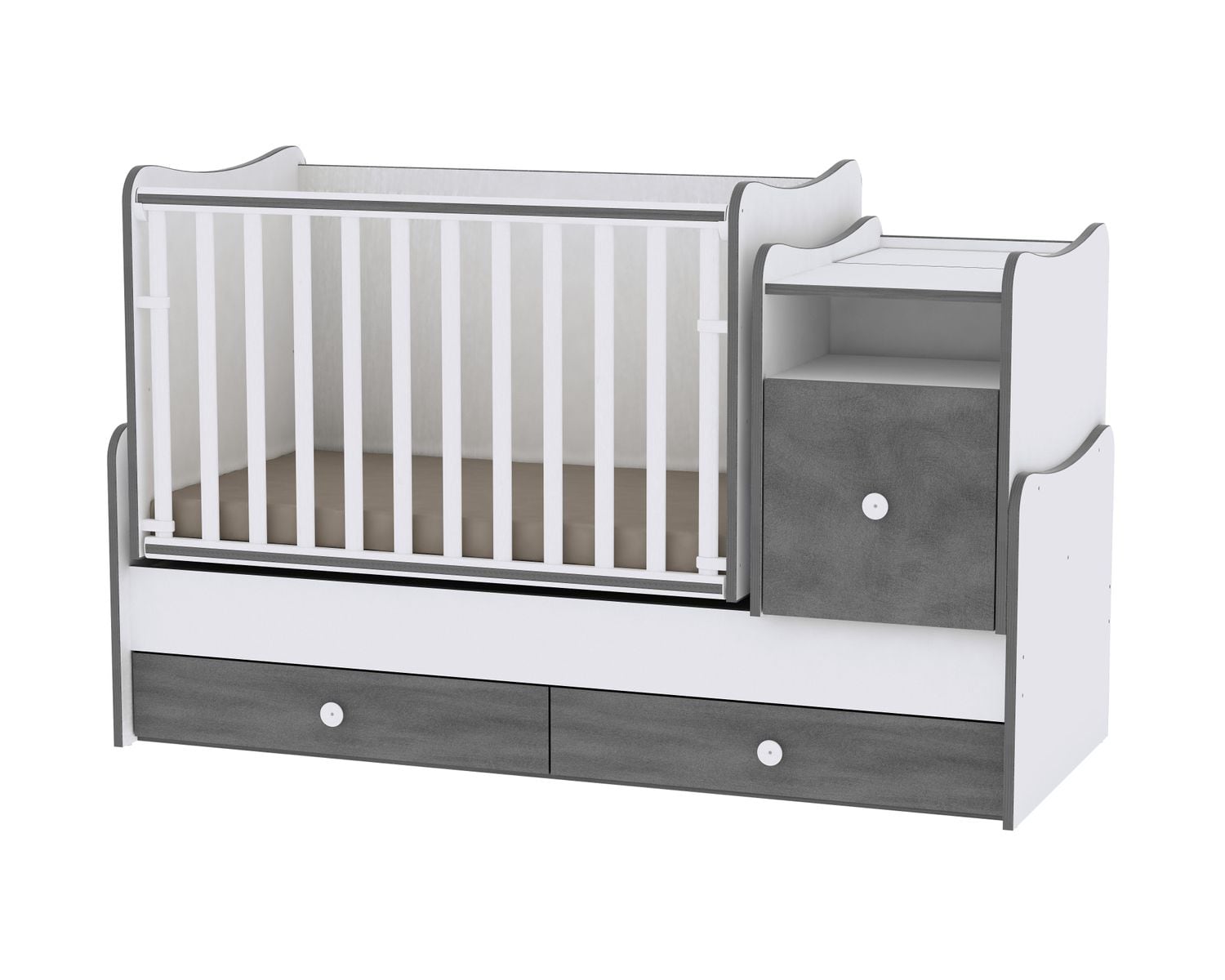 Lorelli Babybett Trend Plus NEW Schaukelfunktion Jugendbett Kommode Schreibtisch in dunkelgrau 