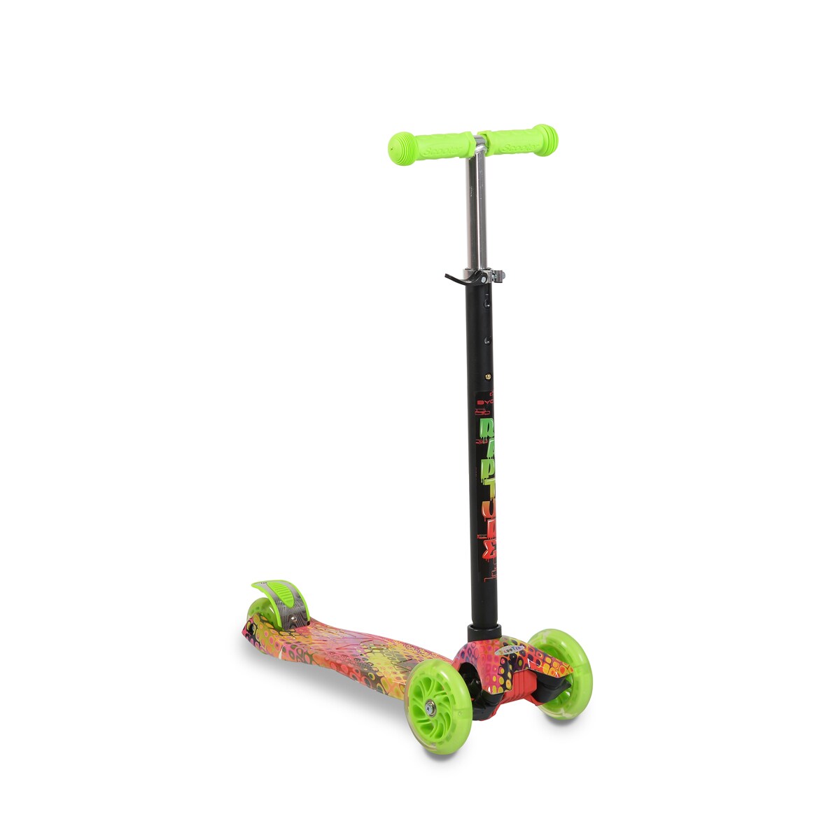 Byox Kinderroller Scooter Rapture aus Alu, Wassertransferdruck, PU Leuchtr&auml;der in gr&uuml;n 