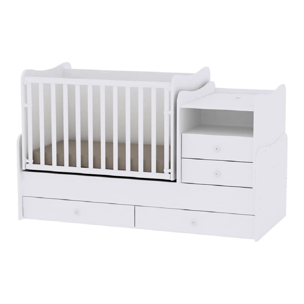 Lorelli Babybett Jugendbett Combo umbaubar 2 Kinder gleichzeitig Schaukelfunktion in wei&szlig; 
