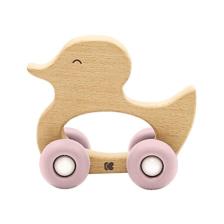 Kikkaboo Holzspielzeug mit Silikonbeißring Ente Buchenholz Beißring ab 12 Monate rosa 