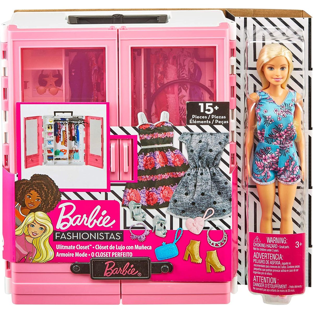 Mattel GBK12 - Barbie - Fashionistas - Traum-Kleiderschrank mit Zubeh&ouml;r und Puppe 