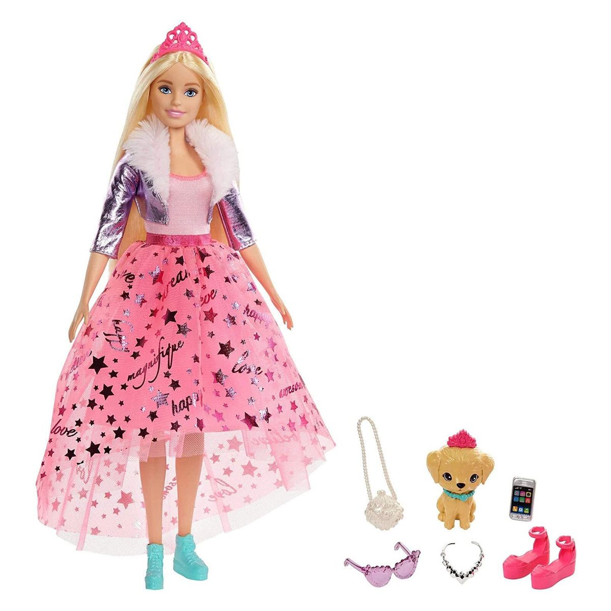 Barbie Royal Adventure Poupée Blonde Avec Jupe Tulle Rose Et Chiot - GML76