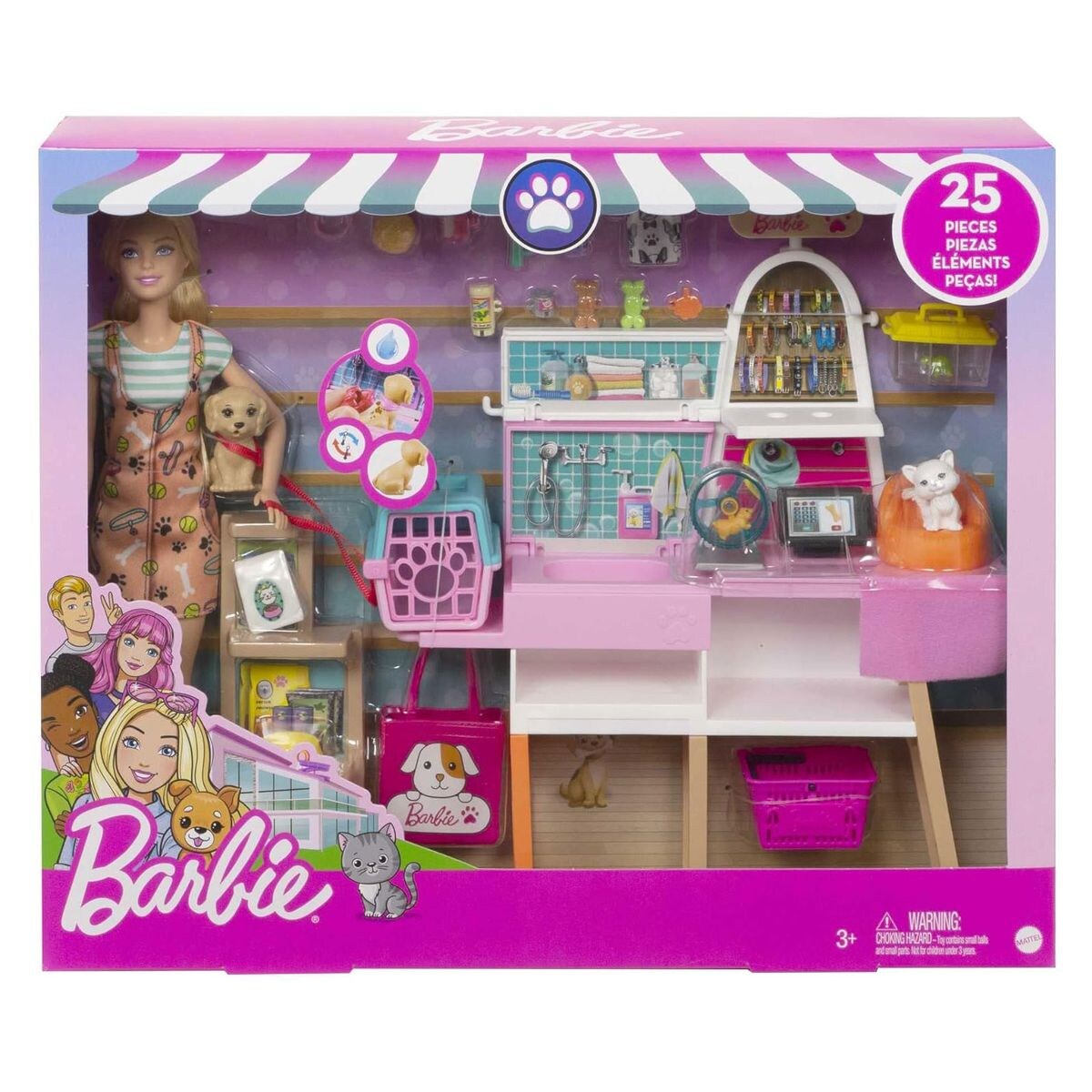 GRG90 - Barbie - Spielset mit Puppe und Zubehör, Haustiersalon
