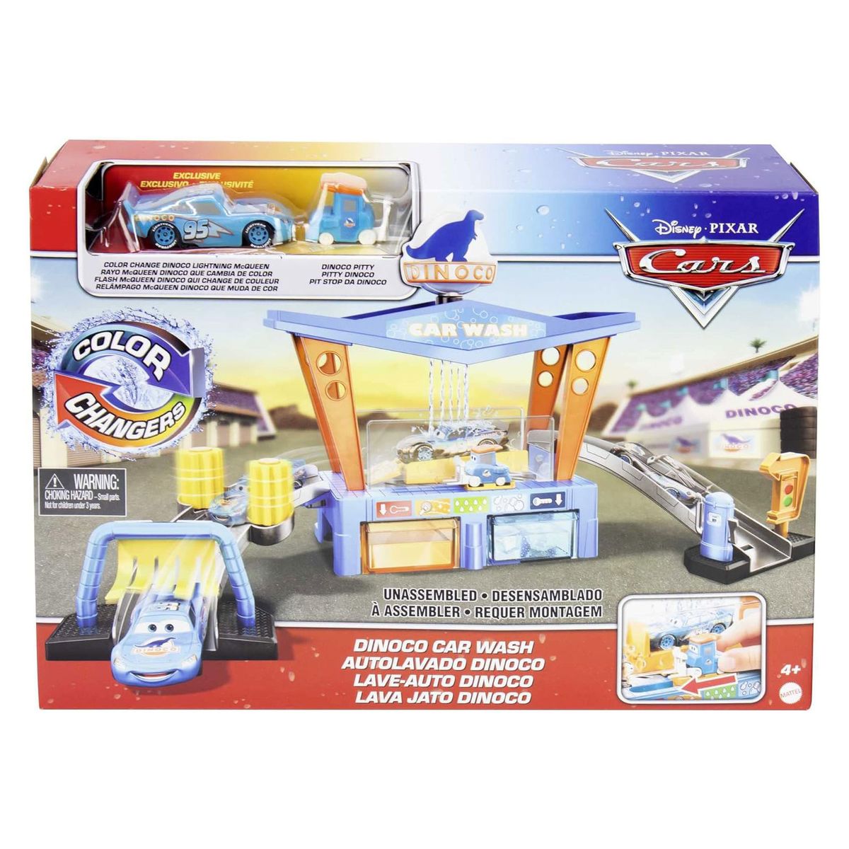 Mattel GTK91 - Disney Pixar Cars - Dinoco Autowaschanlage inkl. Fahrzeug mit Farbwechsel 
