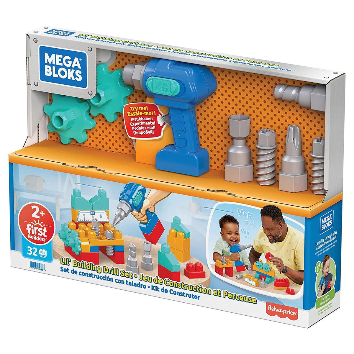 Mattel GXK36 - Fisher-Price - Mega Bloks - First Builders - Bauset mit Bohrmaschine, 32 Teile 