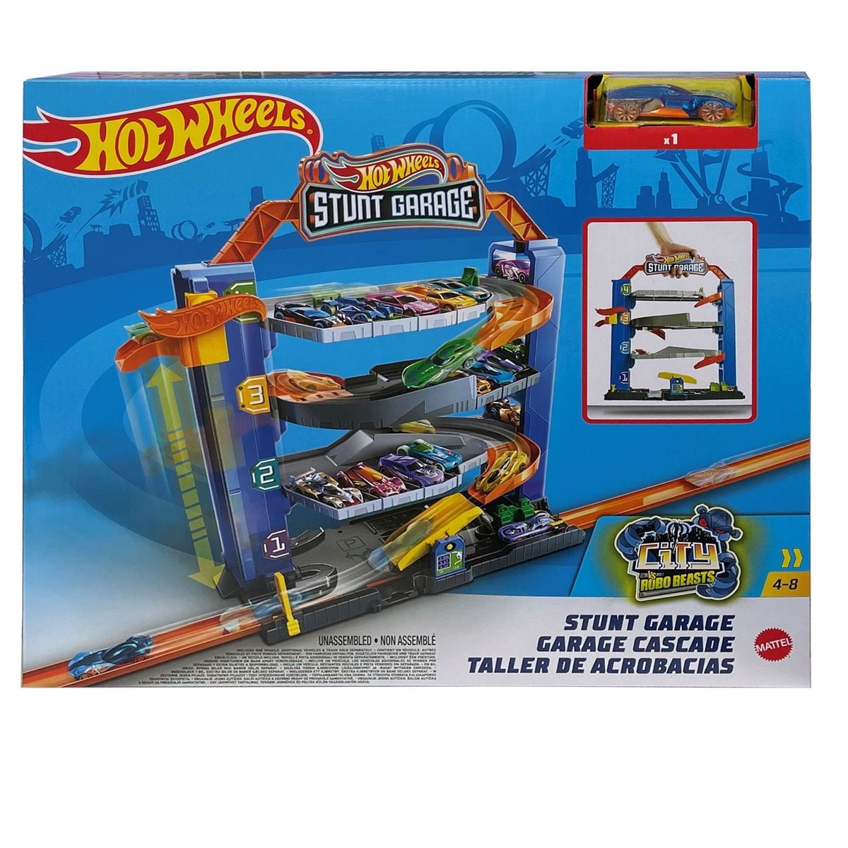 Mattel GNL70-1 - Hot Wheels City - Spielset mit einem Fahrzeug, Stunt-Garage 