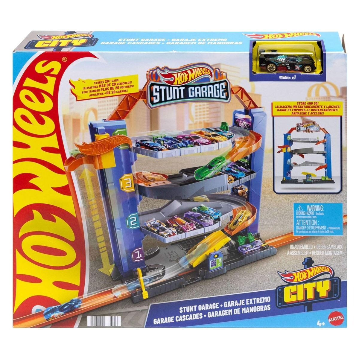 Hot Wheels City Stunt-Garage Spielset, Parkhaus inkl. 1 Spielzeugauto, Parkgarage