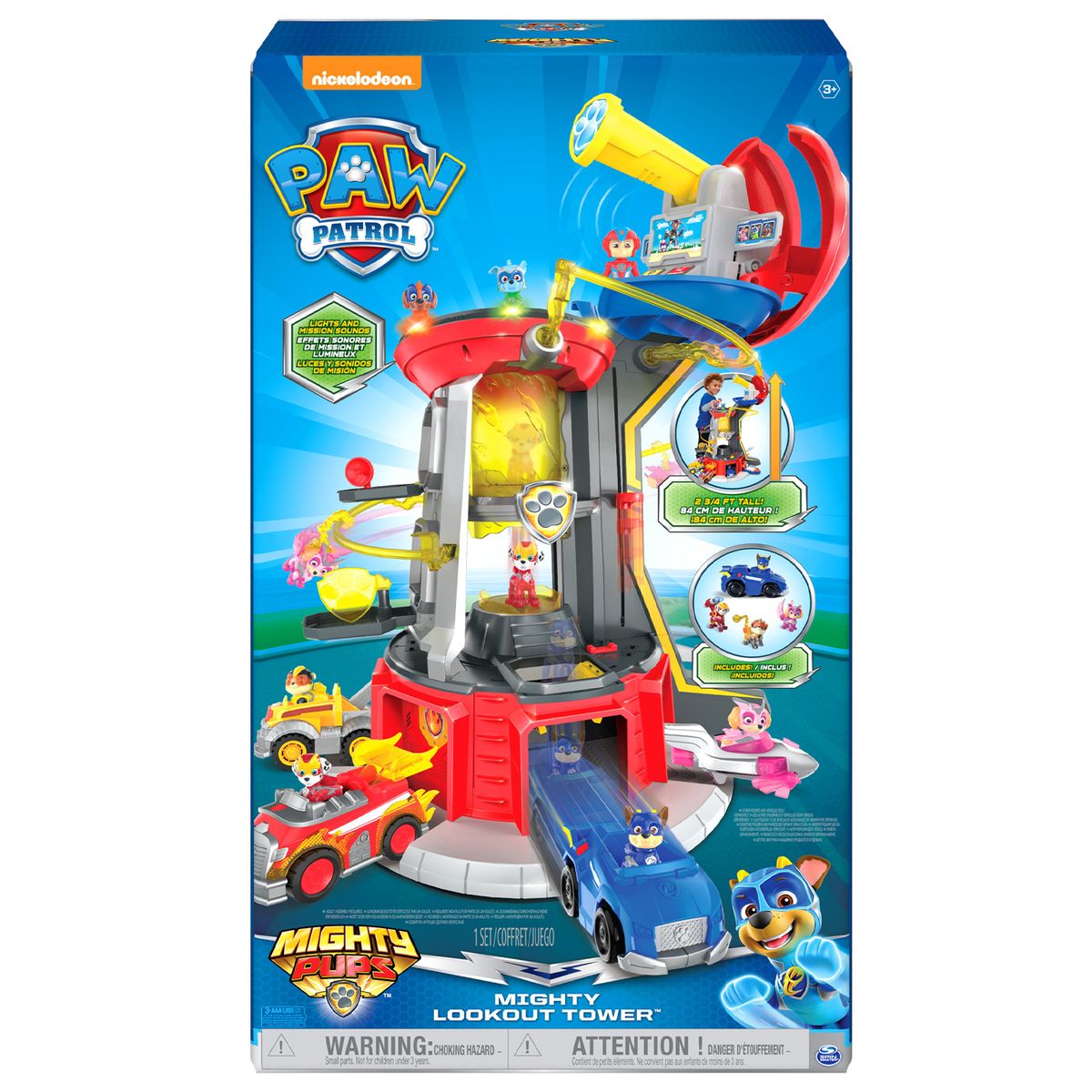 Spin Master 6063582 (20135914) - Paw Patrol - Mighty Pups - Mighty Lookout Tower, mit Fahrzeug und 4 Figuren 