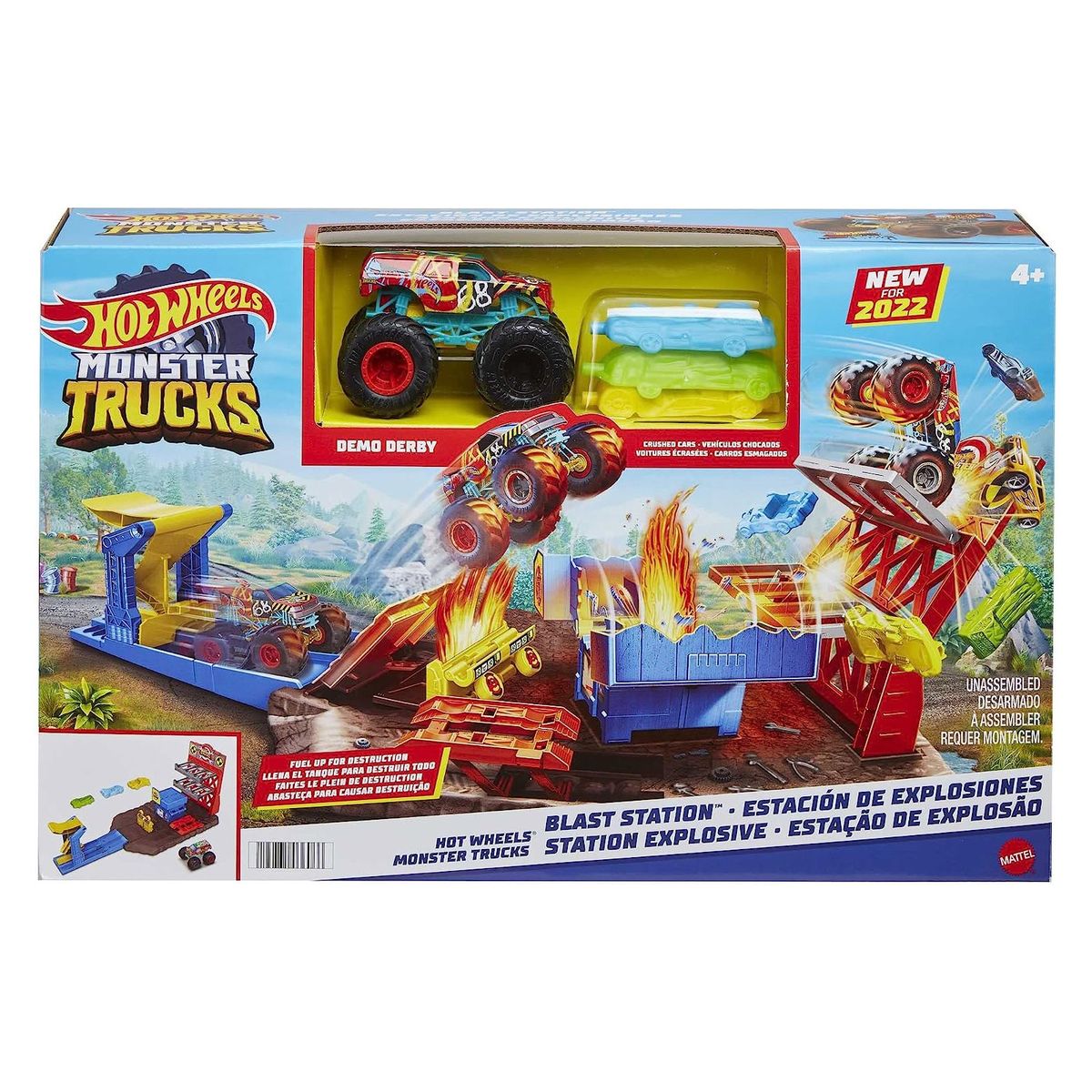 Mattel HFB12 - Hot Wheels - Monster Trucks - Blast Station inkl. Fahrzeug, Spielset 
