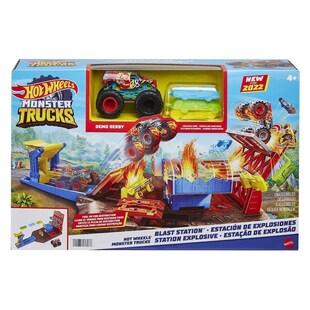 Mattel HFB12 - Hot Wheels - Monster Trucks - Blast Station inkl. Fahrzeug, Spielset 
