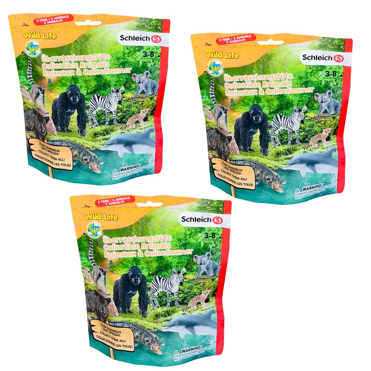 SPAR-SET 194598 sort. - Schleich - Wild Life - 3 &Uuml;berraschungst&uuml;ten mit je 3 Tieren 