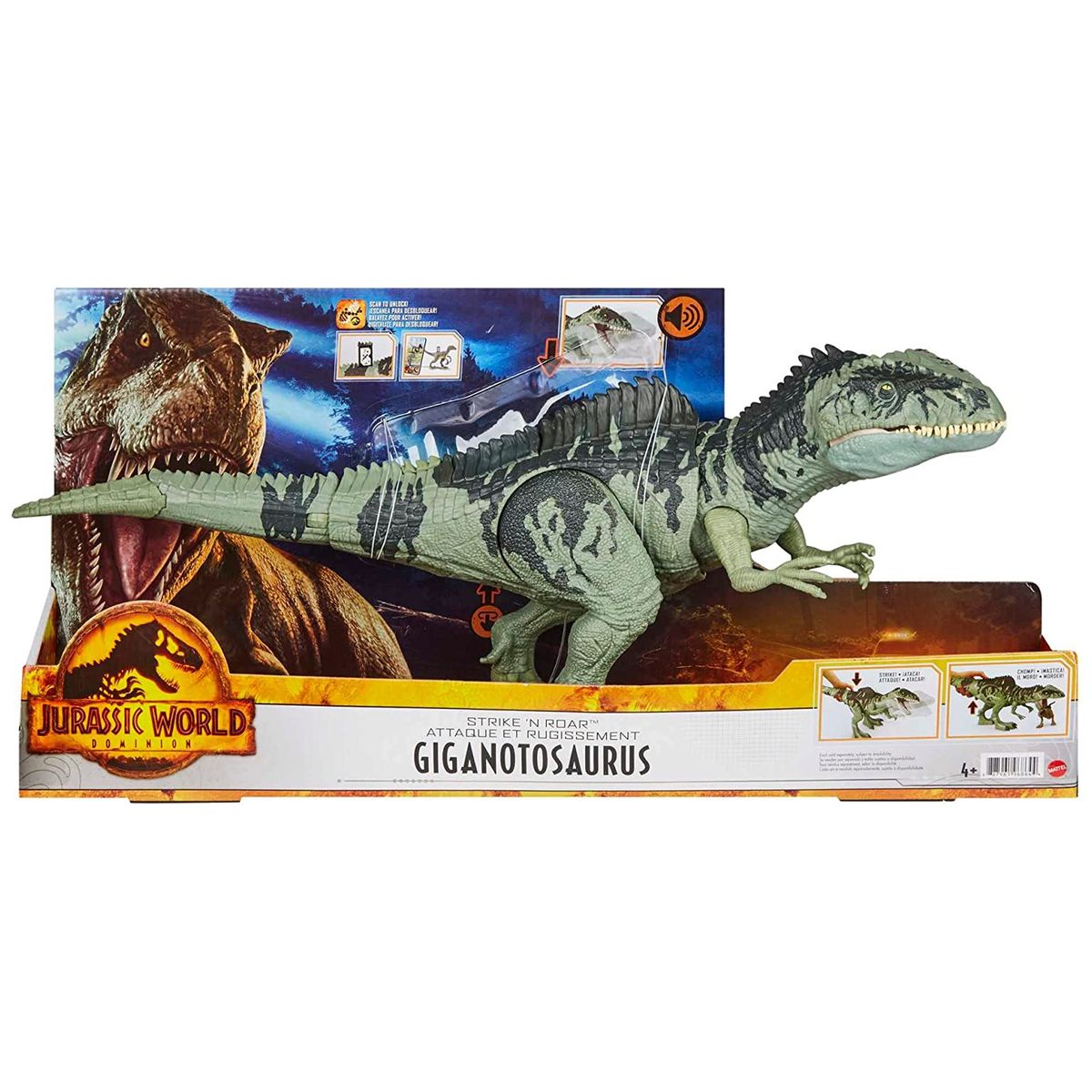 Mattel GYC94 - Jurassic World - Strike N' Roar - Giganotosaurus mit Br&uuml;llger&auml;uschen, ca. 54 cm 