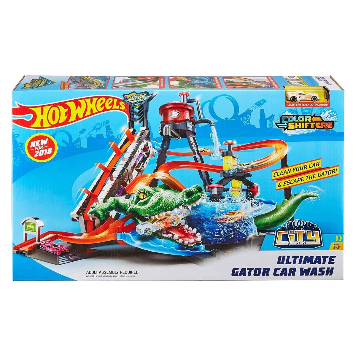 Mattel FTB67 - Hot Wheels - City - Ultimative "Krokodil" Autowaschanlage inkl. 1 Fahrzeug 