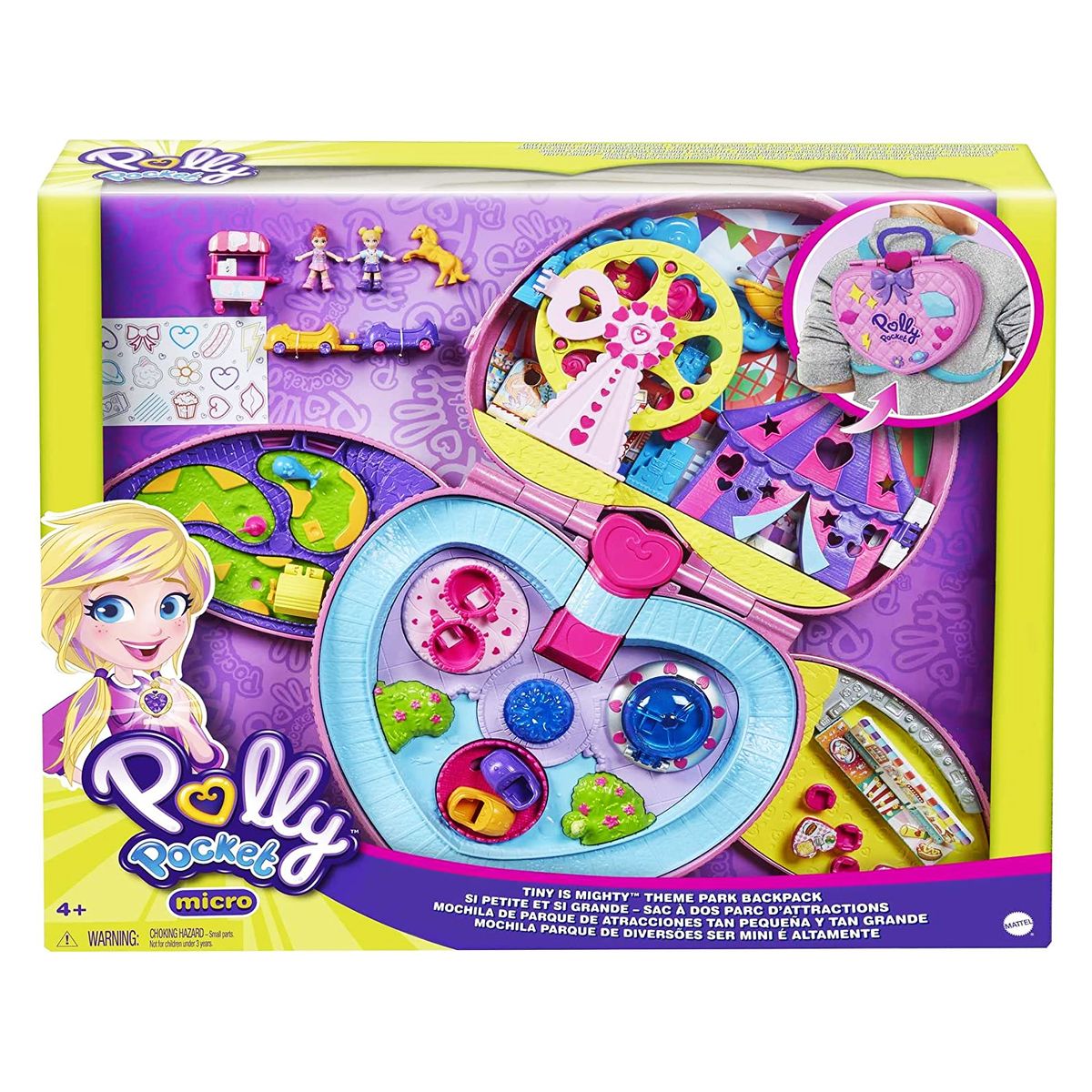 Mattel GKL60 - Polly Pocket - Micro - Freizeitpark Rucksack, Spielset mit Figuren und Zubeh&ouml;r 