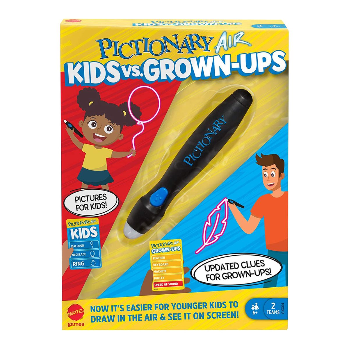 Mattel GYH79 - Pictionary Air - Klein gegen Gro&szlig; - Zeichenspiel, Stift 