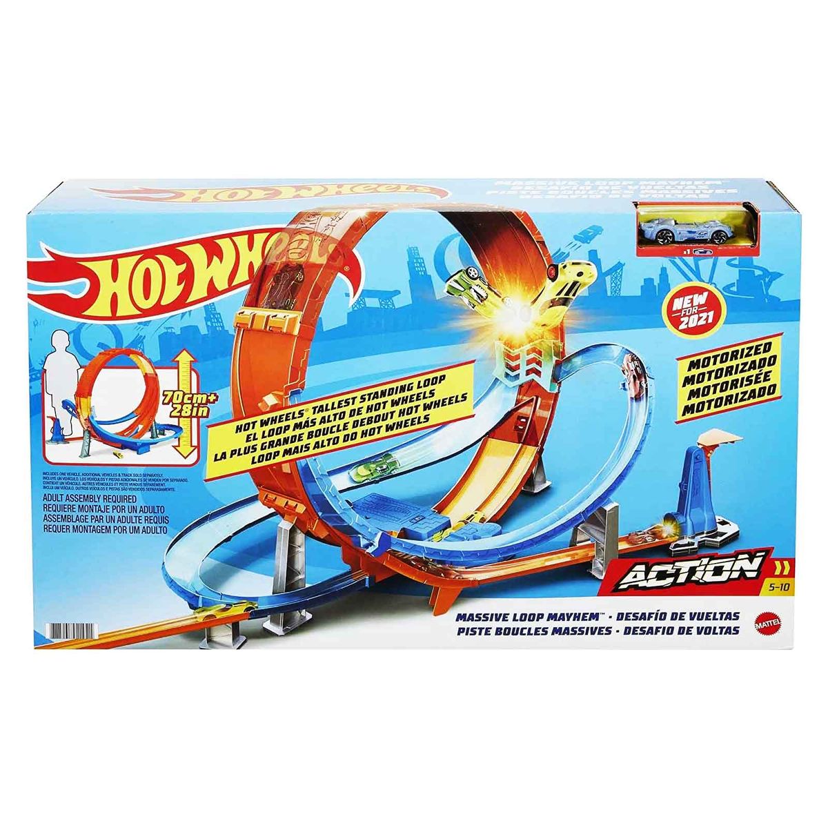 Mattel HCB00 - Hot Wheels - Looping-Action Spielset, Autorennbahn mit 1 Fahrzeug 