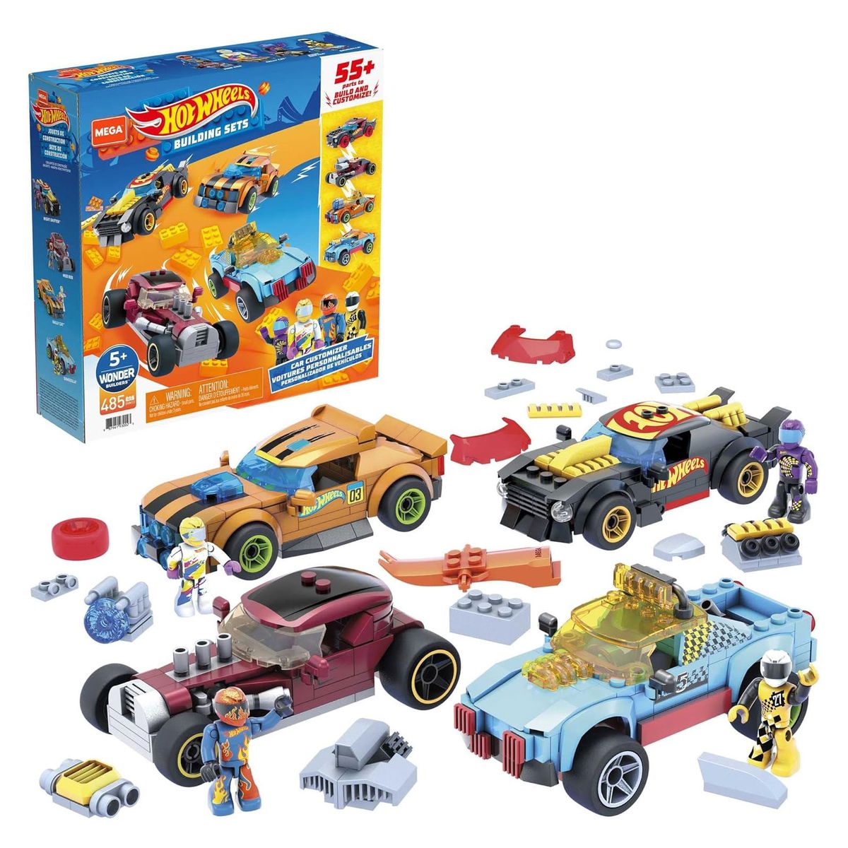 Mattel GVM13 - Hot Wheels - Mega Construx - Rennnwagen Bauset f&uuml;r 4 Fahrzeuge, 485 Teile 
