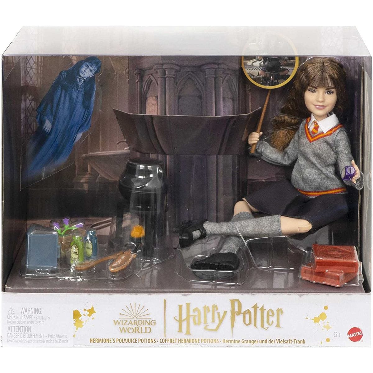 Mattel HHH65 - Harry Potter - Hermine Granger und der Vielsaft-Trank, Spielset mit Puppe und 10 magischen Zubeh&ouml;r-Teilen 