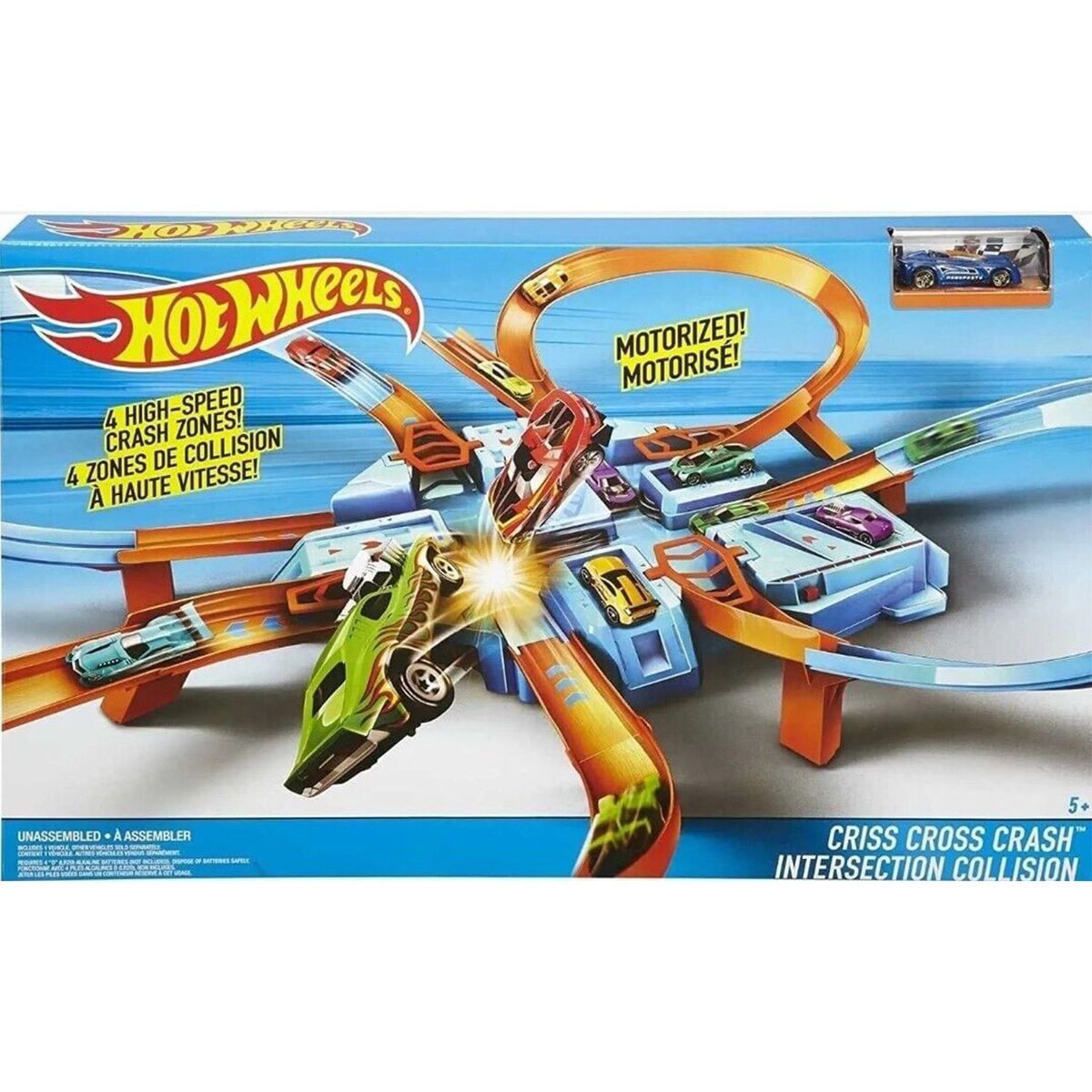 Mattel DTN42 - Hot Wheels - Criss Cross Crash, Trackset mit einem Fahrzeug 