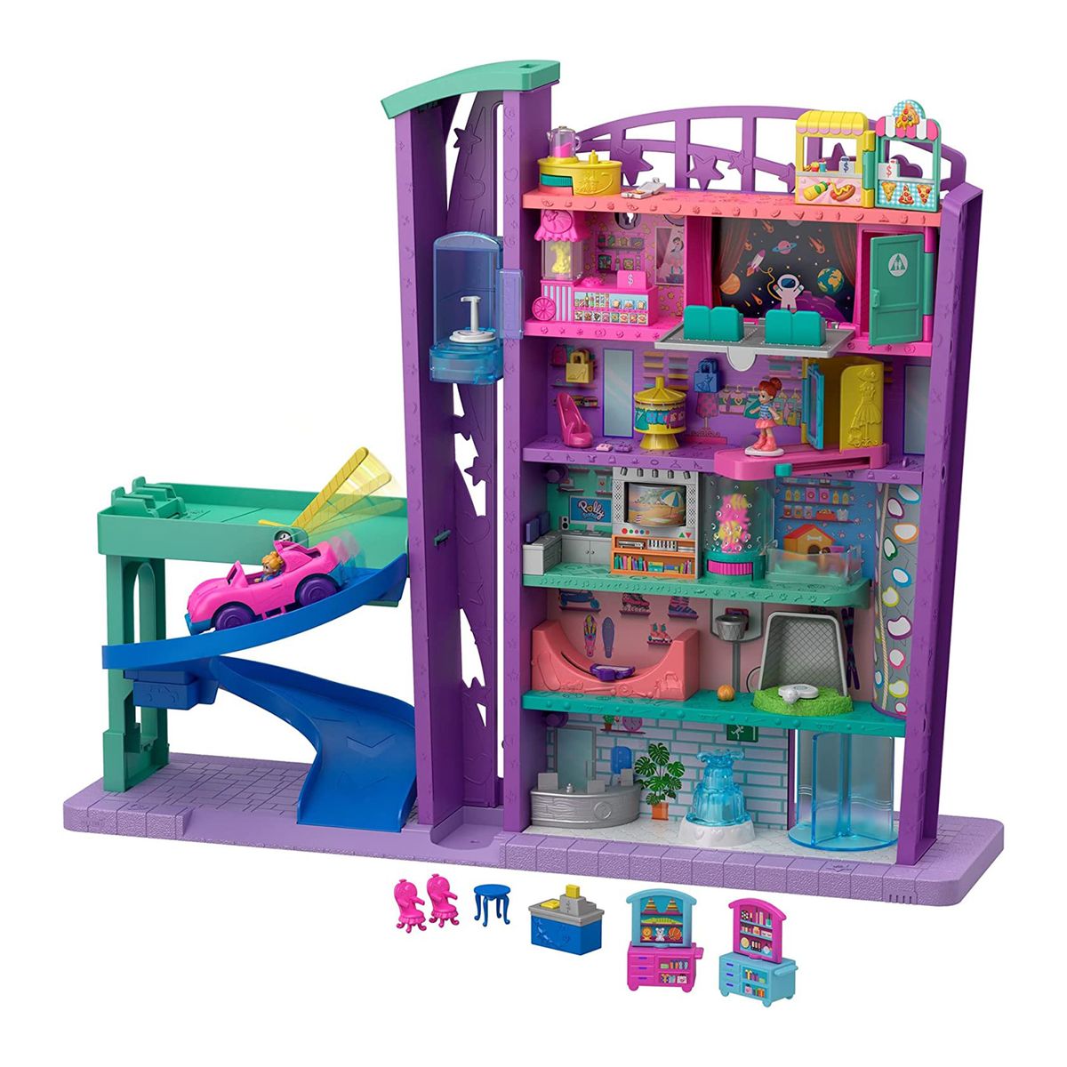Mattel GWV02 - Polly Pocket - Pollyville Einkaufspalast, Puppenhaus 