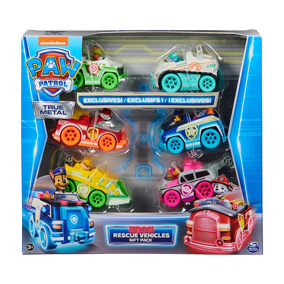 Spin Master 6064139 (20136995) - Paw Patrol - True Metal, Neon Fahrzeuge 6er Geschenkset 
