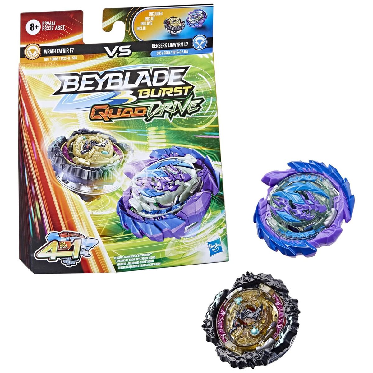 Hasbro F3964 - Beyblade - Burst Quad Drive - Wrath Fafnir F7 & Berserk Linwyrm L7 - Kreisel - 2er Pack 