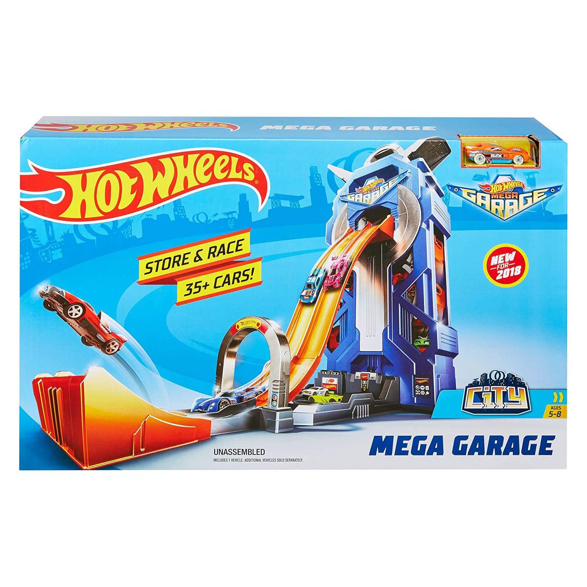 Mattel GWT34 - Hot Wheels - City - Mega Garage, inkl. 1 Fahrzeug, Store & Race 