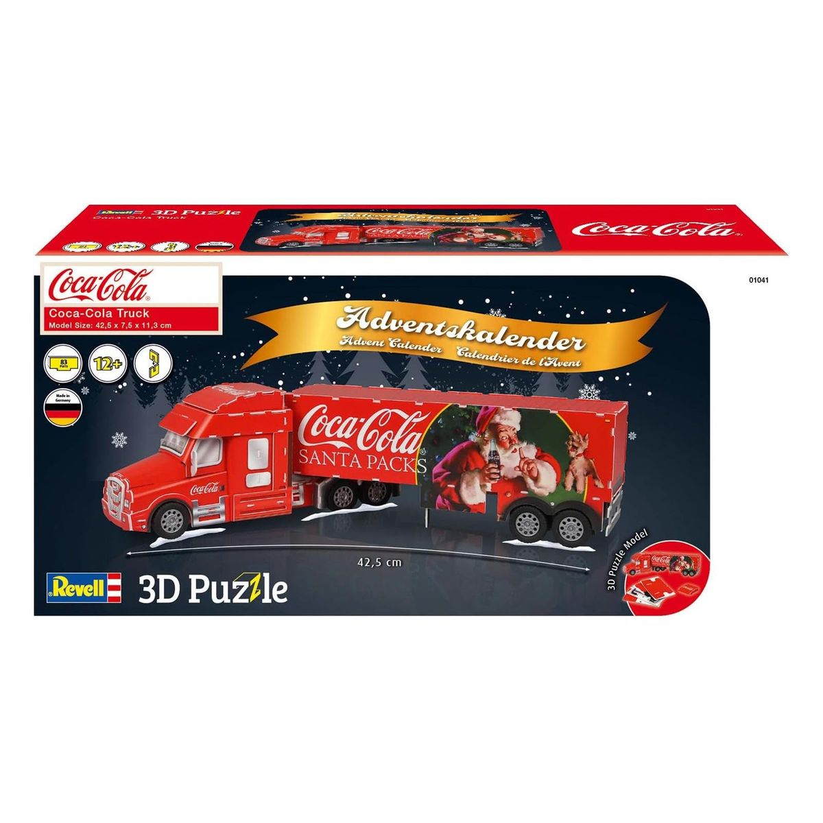 Revell 01041 - Coca-Cola - Adventskalender, Weihnachts Truck 3D-Puzzle, 83 Teile 