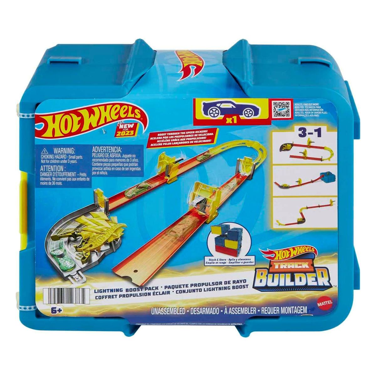 Mattel HMC03 - Hot Wheels - Track Builder - Blitz- Starter Set, Aufbewahrungsbox mit Track Bauteilen und einem Fahrzeug 