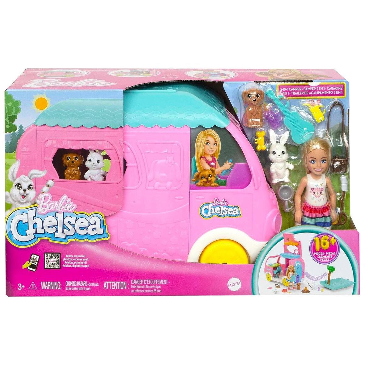 HNH90 - Barbie Chelsea - Spielfahrzeug mit Zubehör, 2 in 1 Camper