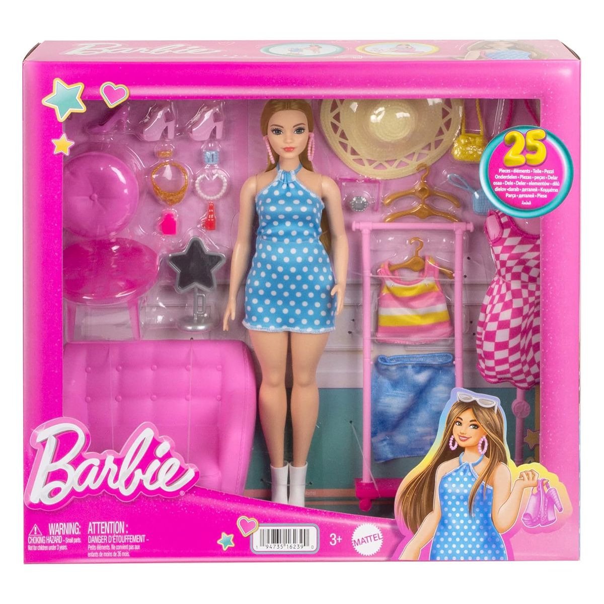 Mattel HPL78 - Barbie - Fashion-Set mit Puppe & Kleiderschrank, inkl. Zubeh&ouml;r 