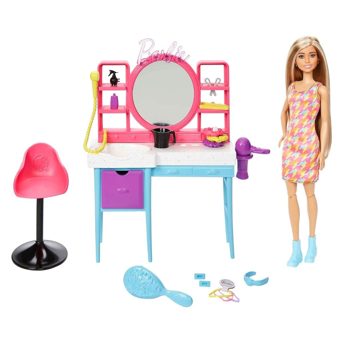 Mattel HKV00 - Barbie - Totally Hair - Haarsalon, Spielset mit Puppe & Zubehör