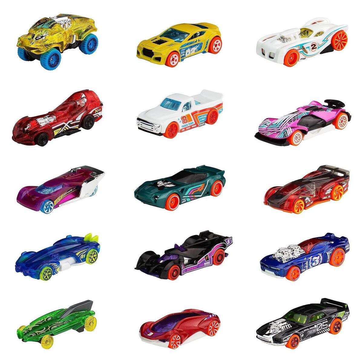HNM04 sort. - Hot Wheels - 3x 5er Pack Fahrzeuge, X-Raycers, HW Action & HW Track Builder 1:64, verschiedene Modelle