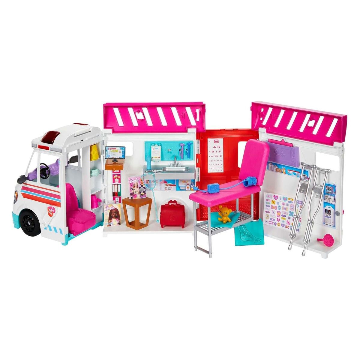 HKT79 - Barbie - You can be anything - 2 in 1 Krankenwagen umwandelbar in Klinik (ohne Puppe), Spielset mit Licht und Sound