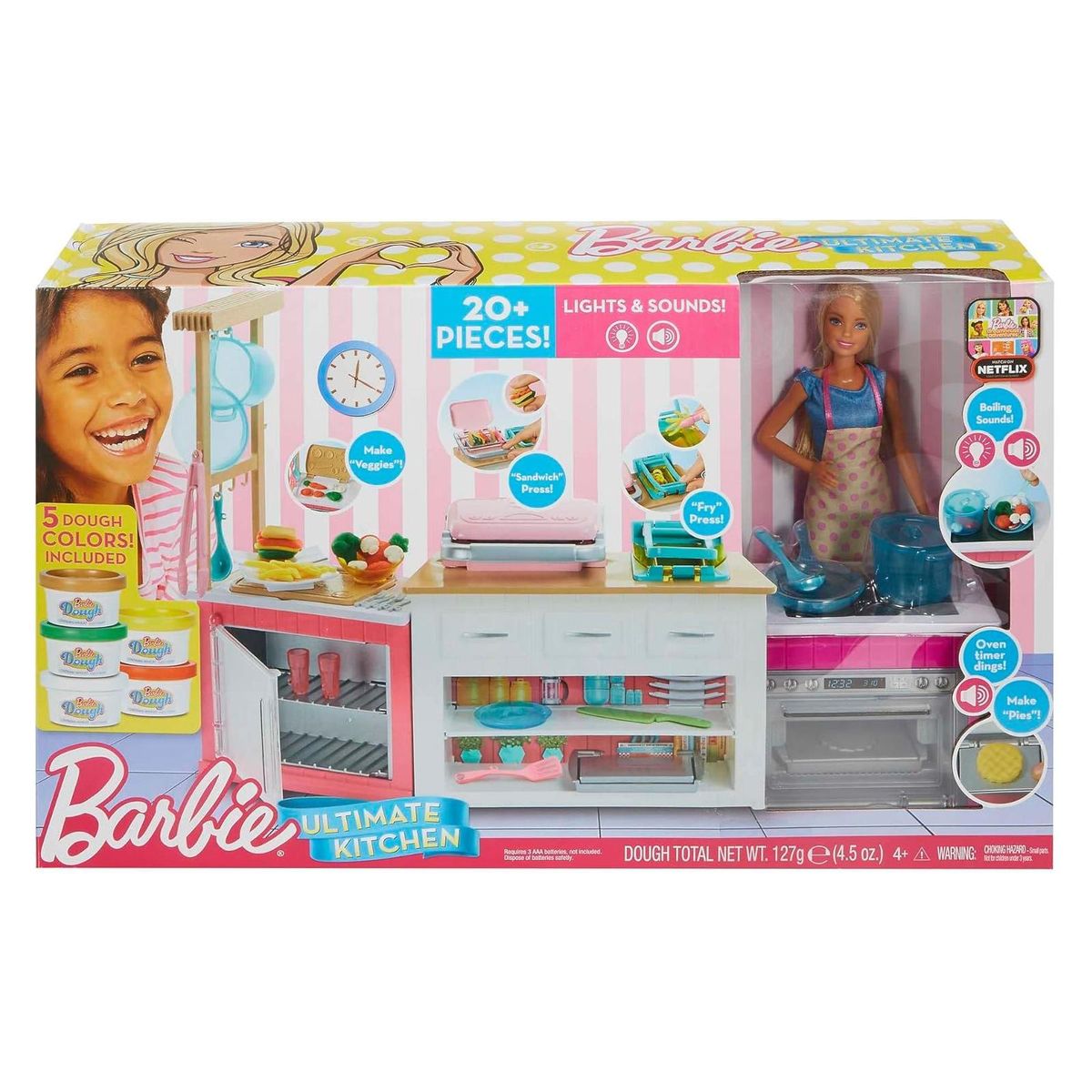 Mattel GWY53 - Barbie - Ultimatives K&uuml;chenset inkl. Licht und Sound, 20 Zubeh&ouml;rteile 