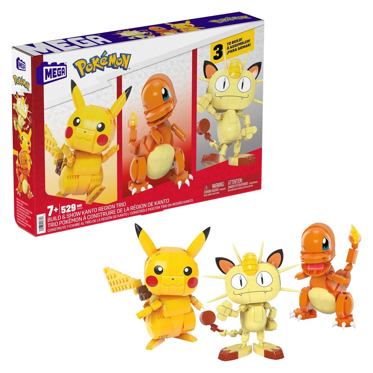Mattel HPF94 - Mega - Pok&eacute;mon - Bausatz, Kanton Region Trio - Pikachu, Glumanda, Mauzi 