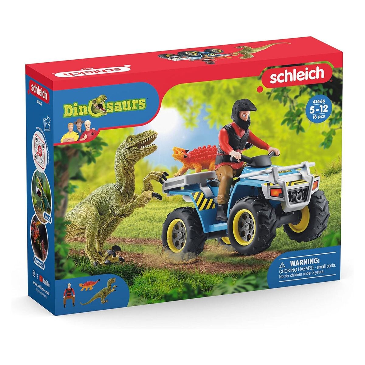 Schleich 41466 - Dinosaurs - Flucht auf Quad vor Velociraptor, Spielfiguren-Set