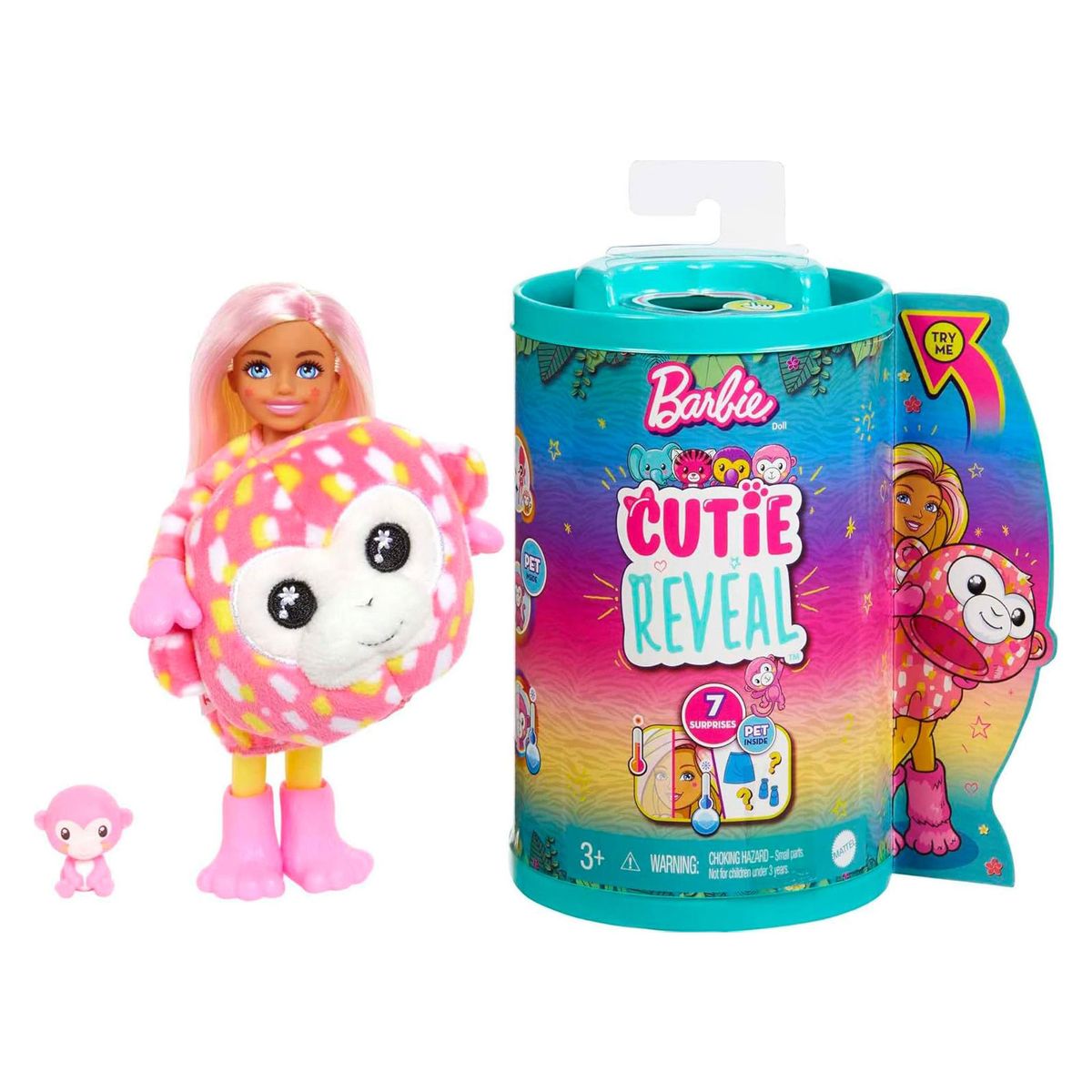 Mattel HKR14 - Barbie - Cutie Reveal - Chelsea Puppe mit Affenkost&uuml;m & 7 &Uuml;berraschungen 