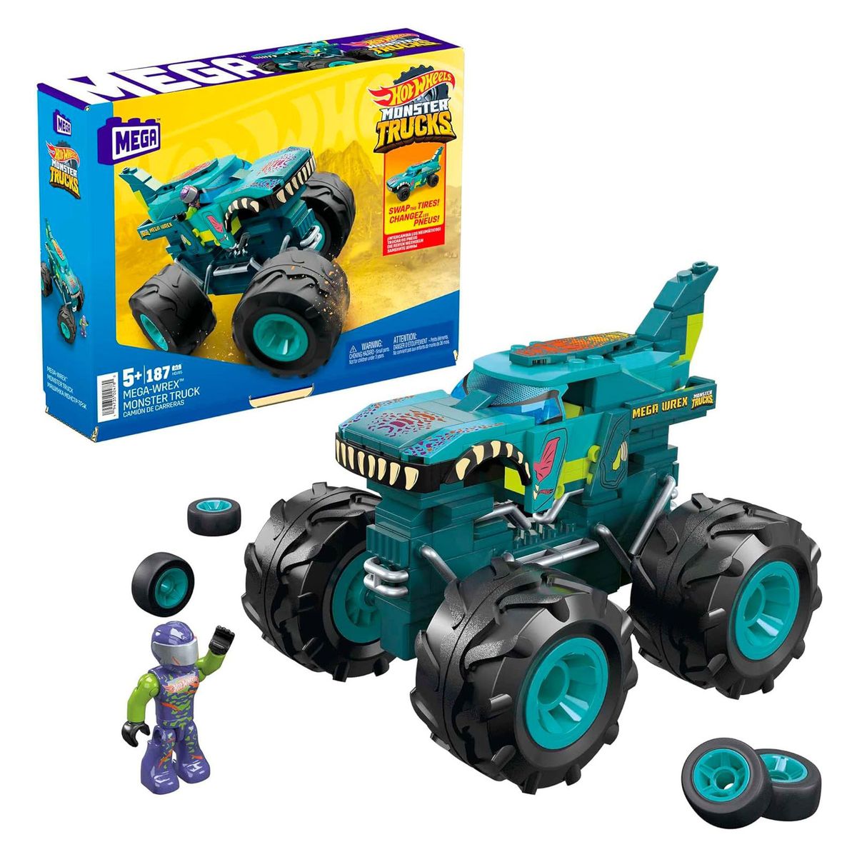 Mattel HDJ95 - Hot Wheels - Mega Construx - Mega-Wrex, Bauset mit 187 Teile 