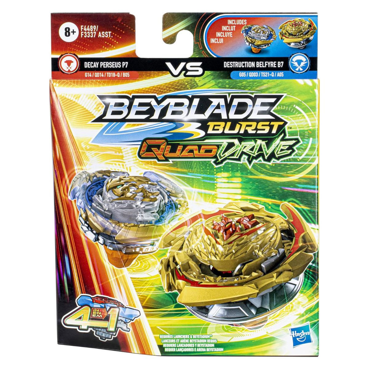 Hasbro F4489 - Beyblade - Burst QuadStrike - Decay Perseus P7 & Destruction Belfyre B7 - Kreisel - 2er Pack 