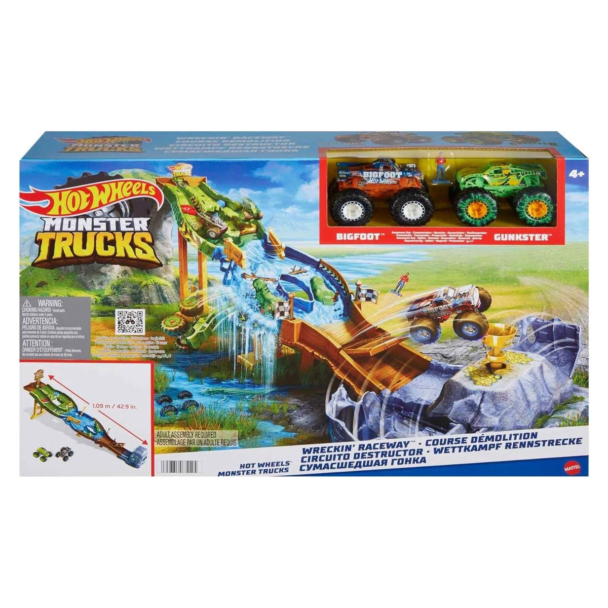 Mattel HJG32 - Hot Wheels - Monster Trucks - Rennstrecke mit 2 Fahrzeugen 
