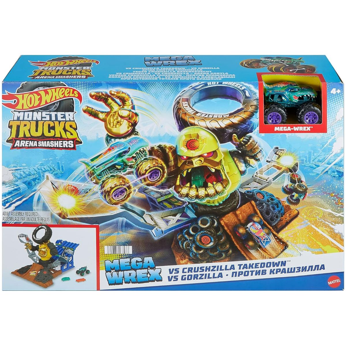 Mattel HPR47 - Hot Wheels - Monster Trucks - Arena Smashers - Mega-Wrex - Interaktives Spielset mit einem Fahrzeug, Crushzilla Takedown 