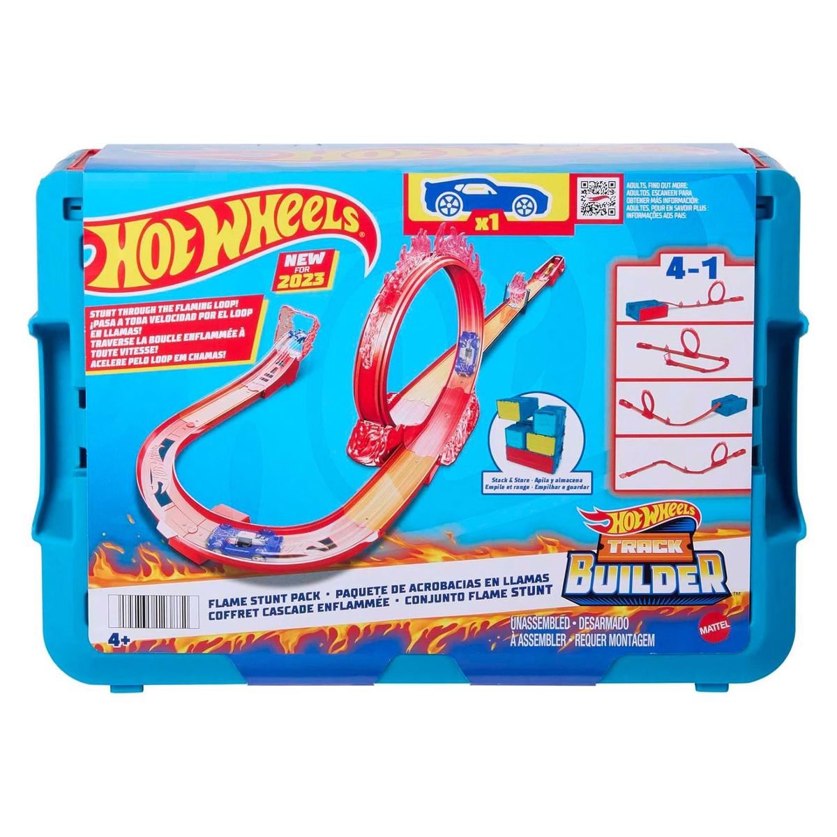 Mattel HMC04 - Hot Wheels - Spielset mit einem Fahrzeug, Rennstrecke, Flammen Stuntset 