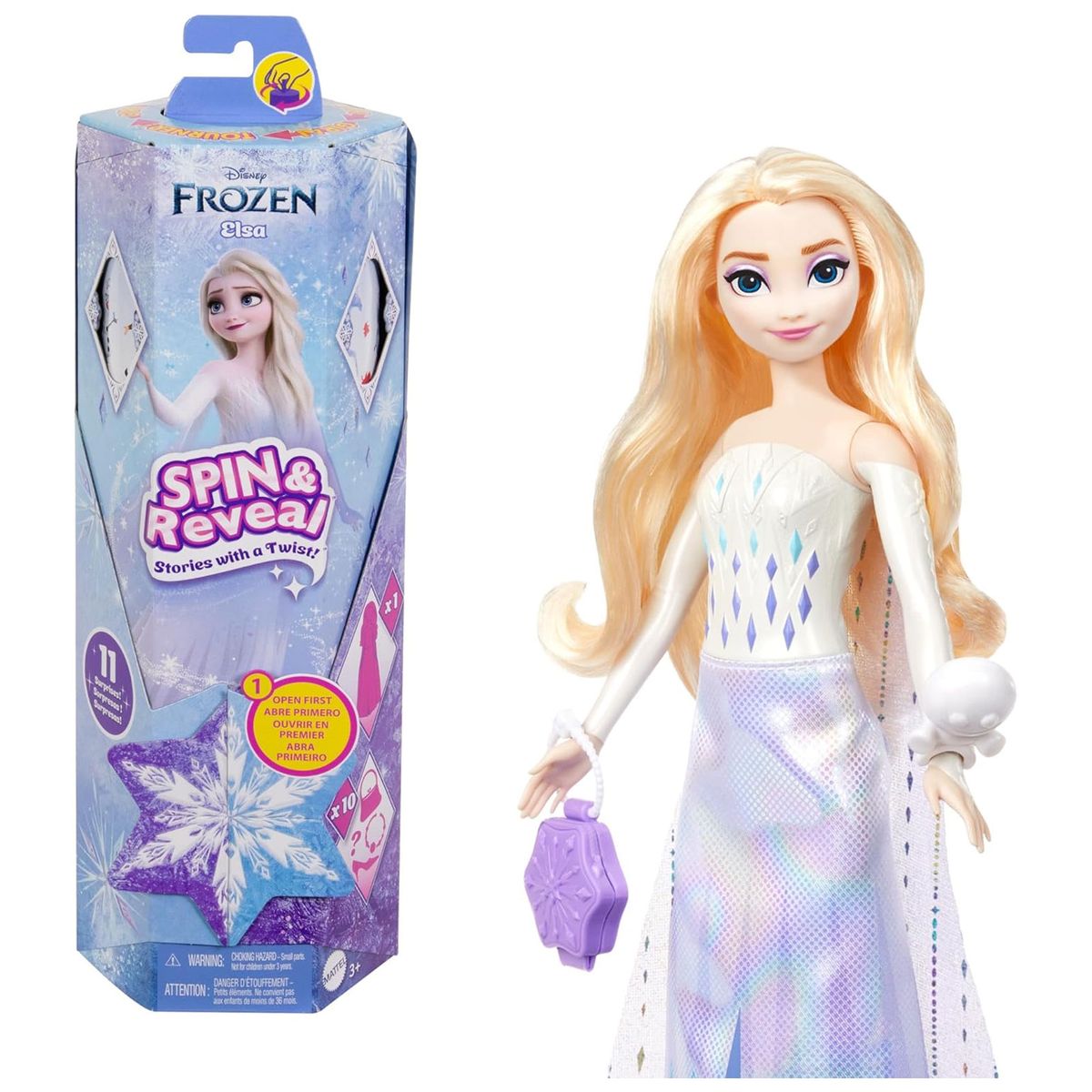 Mattel HTG25 - Disney Frozen - Spin & Reveal - Die Eisk&ouml;nigin Elsa-Puppe mit magischen &Uuml;berraschungen! 