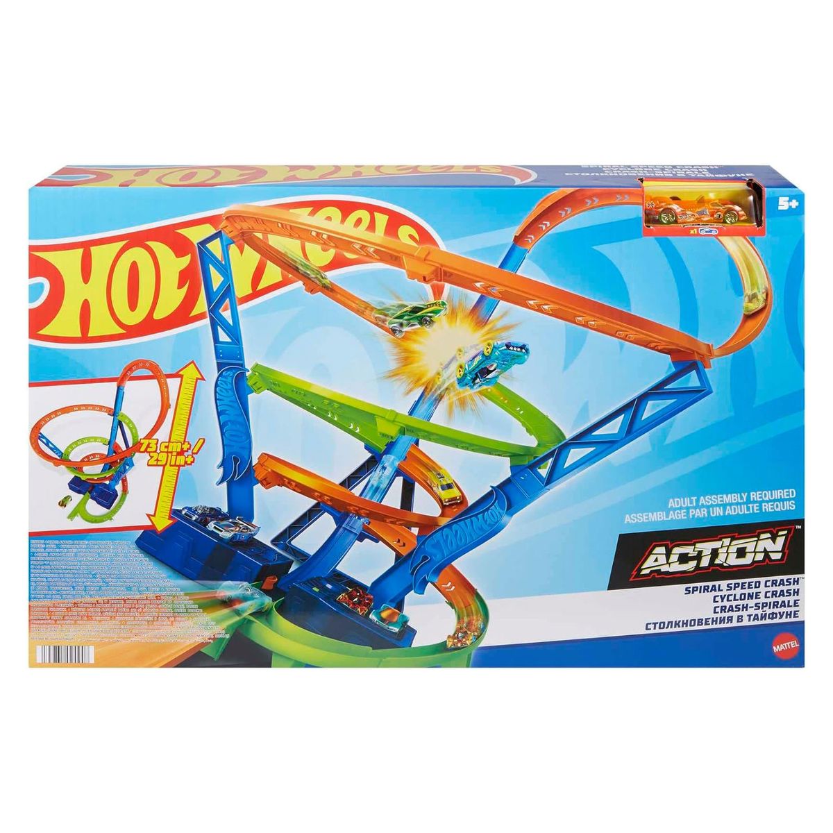 Mattel HJT51 - Hot Wheels - Action - Crash-Spirale, Spielset mit einem zuf&auml;lligen Fahrzeug 