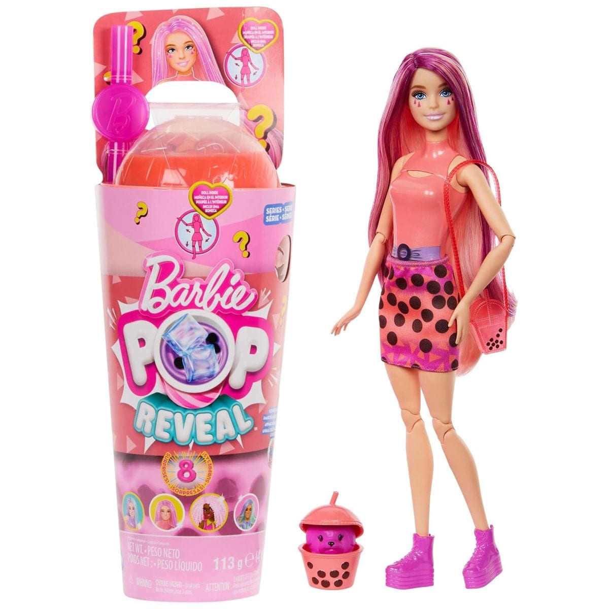 Mattel HTJ22 - Barbie - Pop Reveal - Duftende Puppe mit 8 &Uuml;berraschungen und Farbwechsel, Mango-Mochi-Edition 