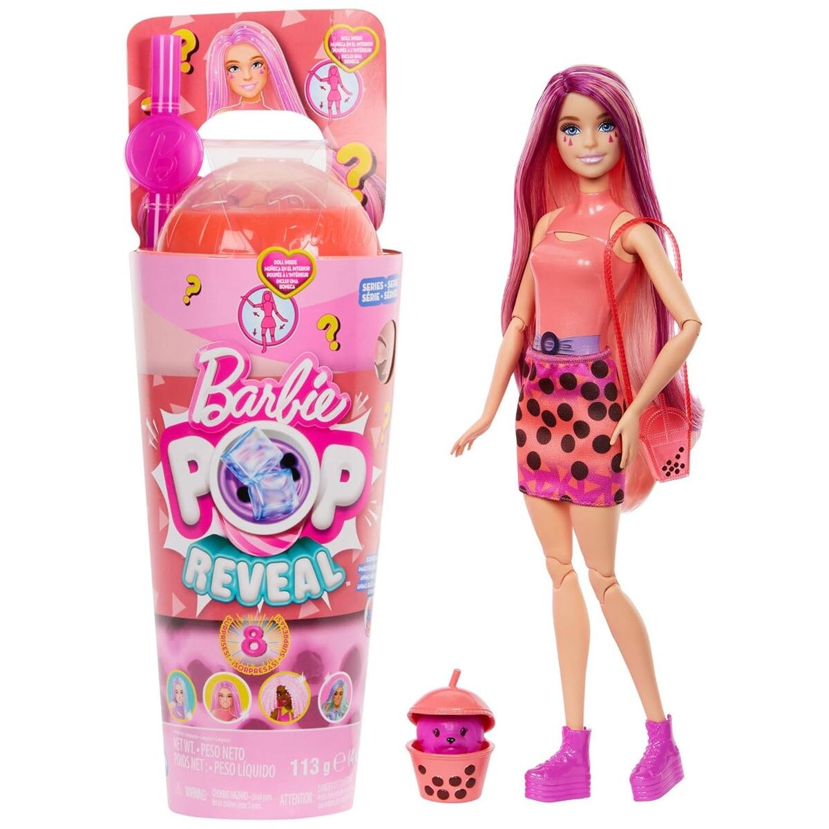 HTJ22 - Barbie - Pop Reveal - Duftende Puppe mit 8 Überraschungen und Farbwechsel, Mango-Mochi-Edition