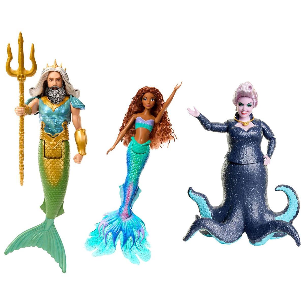 Mattel HND28 - Disney The Little Mermaid - Arielle die Meerjungfrau, K&ouml;nig Triton mit Ariel und Ursula Spielfiguren, ca. 30 cm 