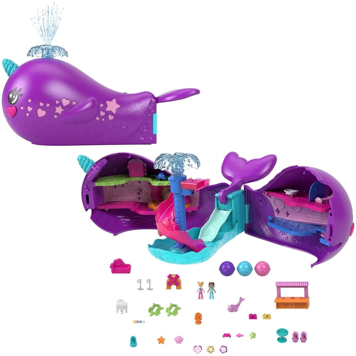 Mattel HKV71 - Polly Pocket - Sparkle Cove Narwal-Abenteuer Boot &ndash; Magie und Spielspa&szlig; auf hoher See! 